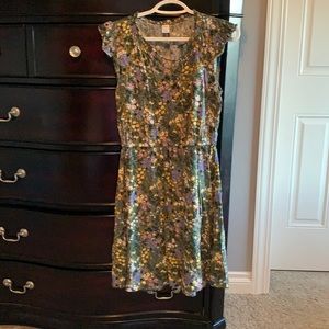 Green and floral print dress